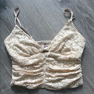 Cream Lace Ruched Crop Top